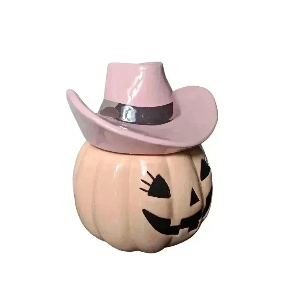 New Cobwebs & Cauldrons PINK Halloween Texas Cowgirl Pumpkin Jack-O-Lantern
